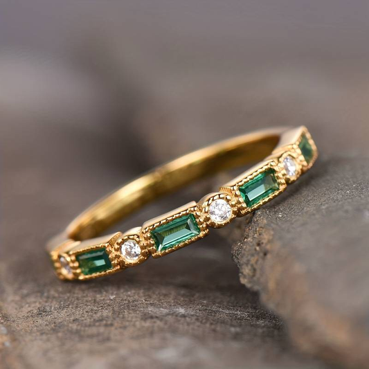 Vintage Green Zirconia Gold Ring Unique Joyas