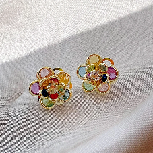 Elegant Colorful Crystal Flower Earrings Unique Joyas