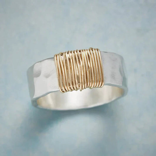 Vintage golden threads silver ring