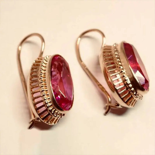 Vintage Red Crystal Rose Gold Earrings Unique Joyas