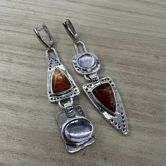 Vintage Silver & Crystal Earrings Unique Joyas