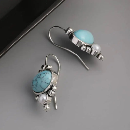 Vintage Blue Sky Stone Beaded Earrings Claire