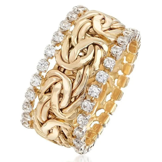 Golden braided ring with zirconia Unique Joyas