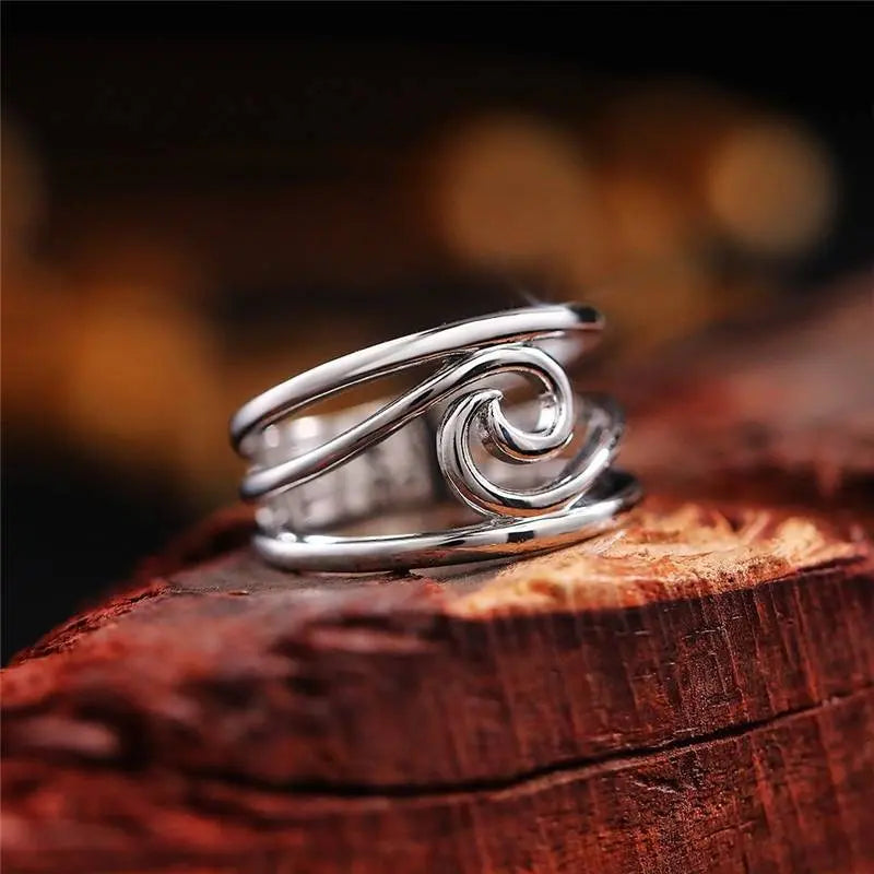 Vintage Silver Wave Ring Unique Joyas