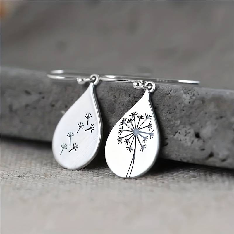 Vintage Silver Dandelion Drop Earrings