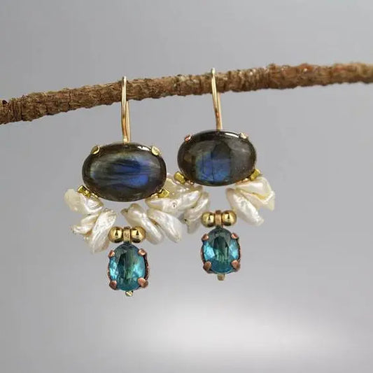 Vintage Blue Ocean Stone Earrings Unique Joyas