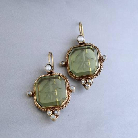 Vintage Green & Pearl Earrings Claire