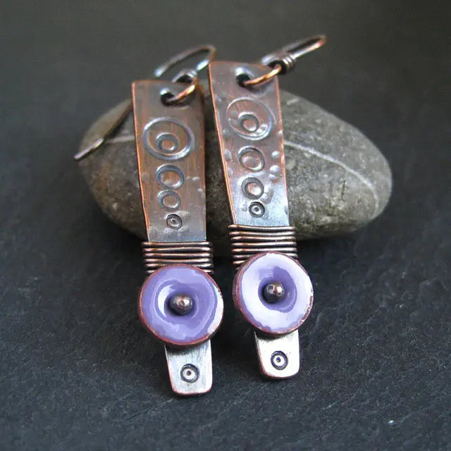 Vintage lilac earrings in bronze and silver Unique Joyas