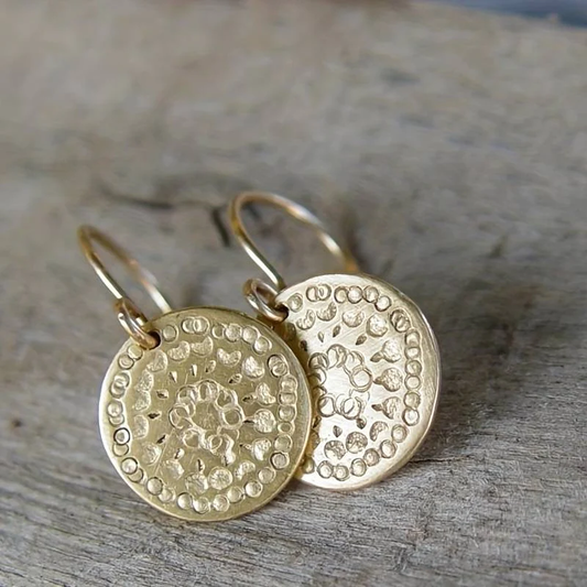 Vintage Round Gold Earrings Unique Joyas