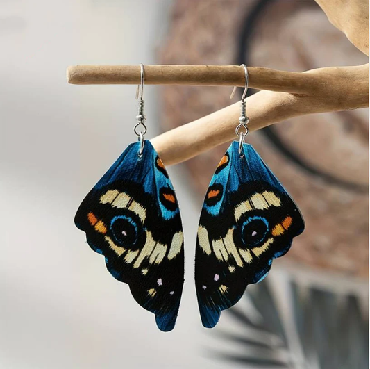 Vintage Blue Butterfly Wings Earrings Unique Joyas