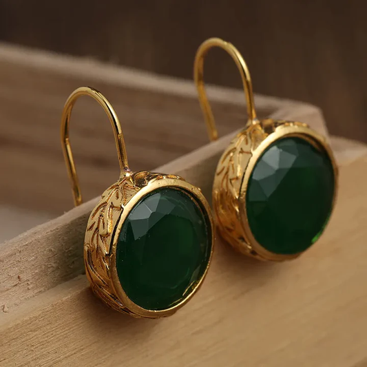 Green Round Vintage Earrings Unique Joyas