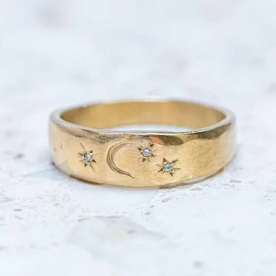 Sterling Night Ring in Vintage Gold Unique Joyas