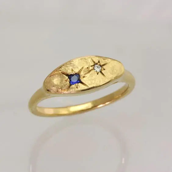 Vintage blue star ring gold-plated Unique Joyas