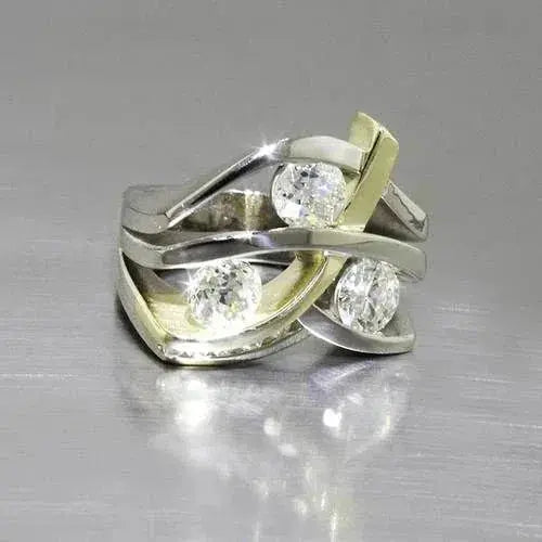 Vintage Zirconia Gold & Silver Ring Unique Joyas