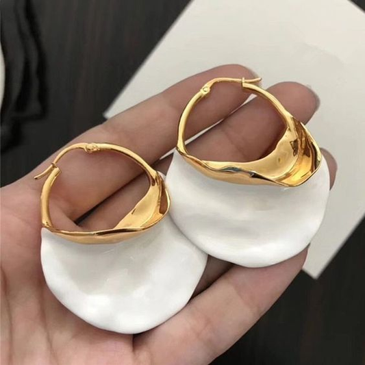 Vintage Earrings in White and Gold Unique Joyas