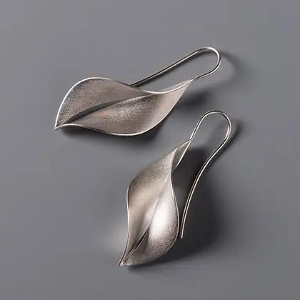 Vintage Clean Silver Leaf Earrings Unique Joyas