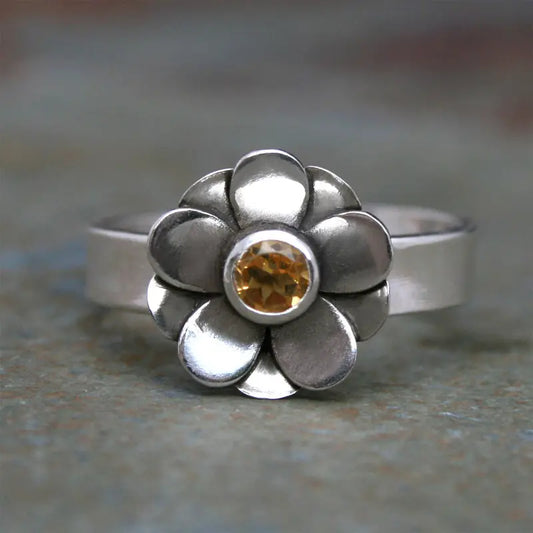 Vintage Silver Daisy Ring Unique Joyas