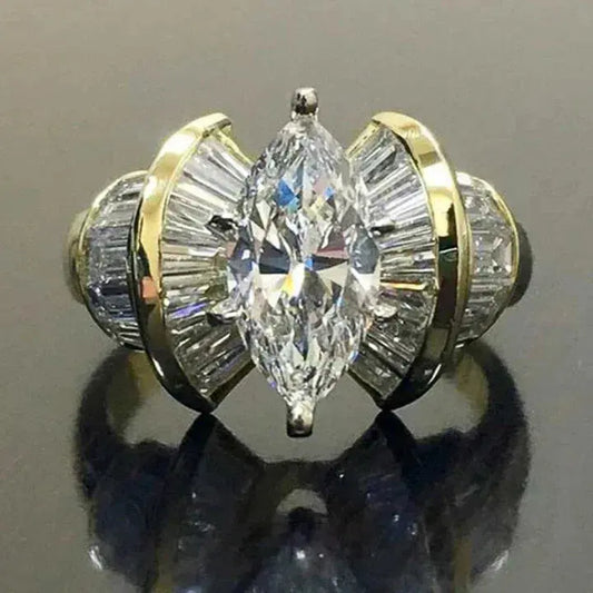 Vintage Gold Zirconia Ring Unique Joyas