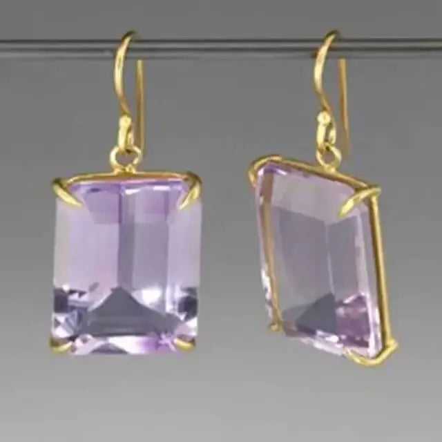 Vintage Lilac Crystal Gold Earrings Unique Joyas