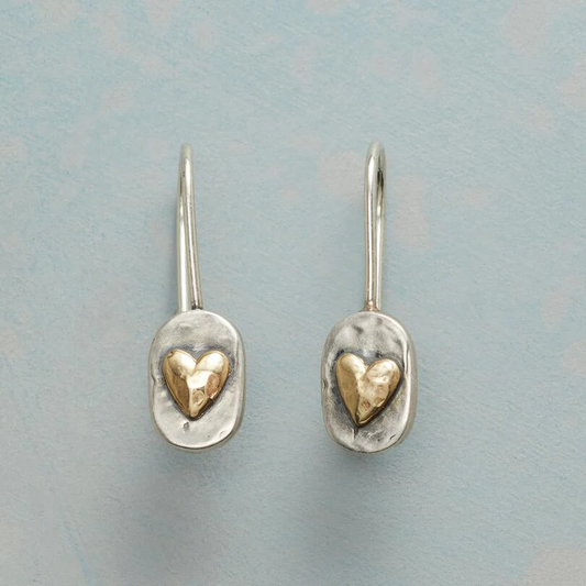 Golden Heart Earrings in Vintage Silver Unique Joyas