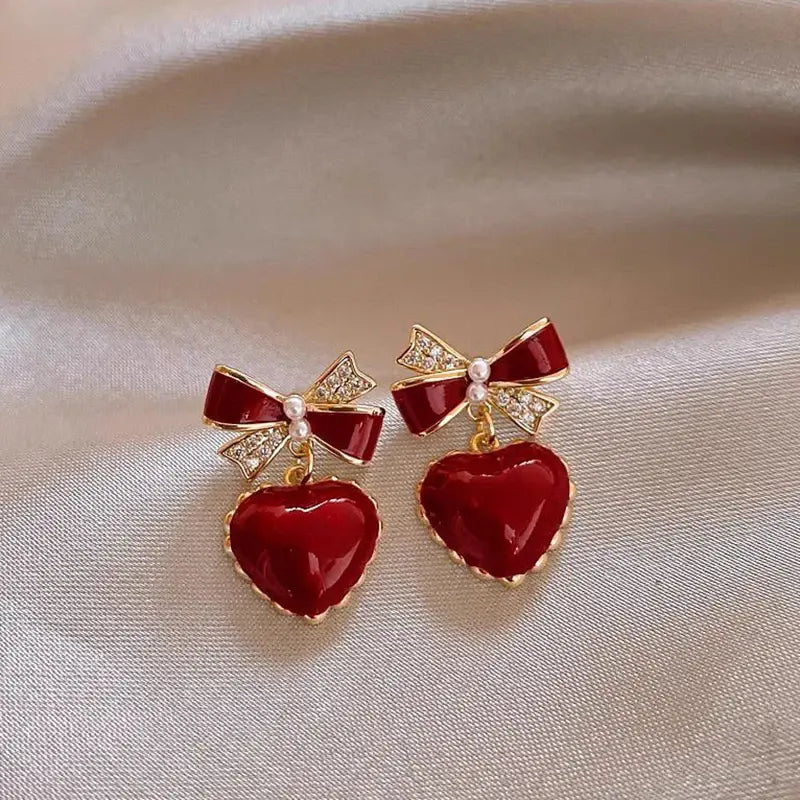 Elegant Red Heart Arch Earrings