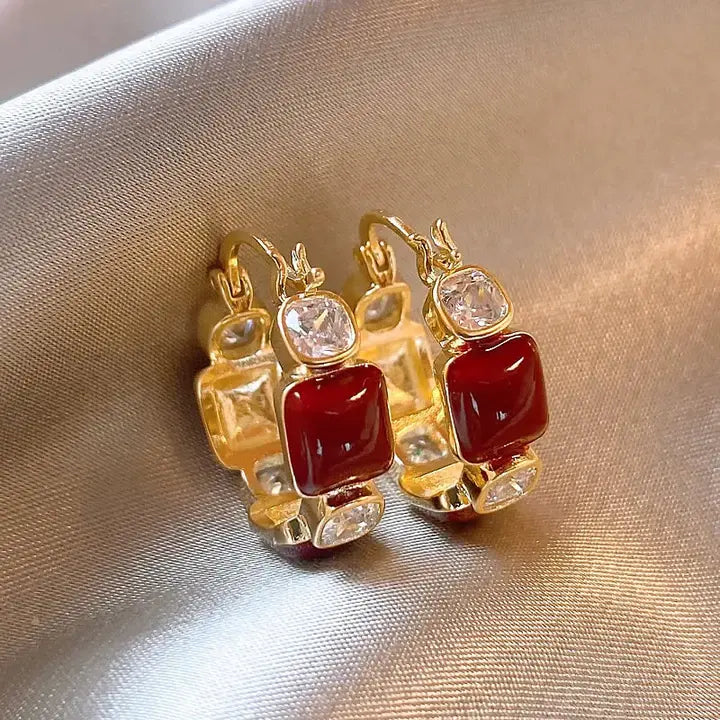 Elegant red zirconia earrings Unique Joyas