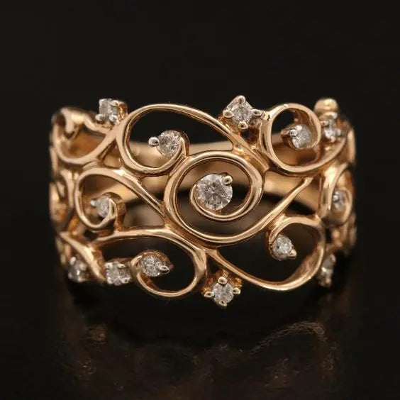 Vintage Rose Ivy Zirconia Ring Unique Joyas