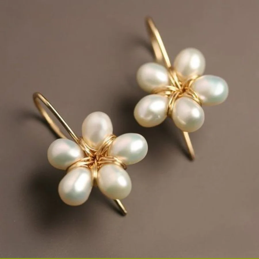 Vintage Gold Pearl Flower Earrings Unique Joyas