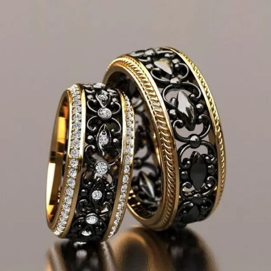 Vintage Hollow Black Rings Unique Joyas