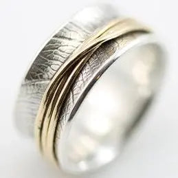 Vintage Thin Gold Line Silver Ring Unique Joyas