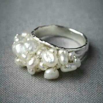 Vintage Baroque Pearl Ring Unique Joyas