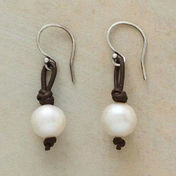 Vintage Pearl Leather Earrings Unique Joyas