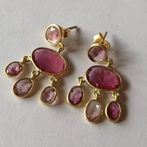 Vintage Garnet Stone Rain Earrings Unique Joyas