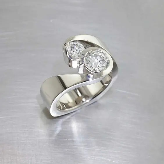 Vintage Silver Zirconia Open Ring Unique Joyas