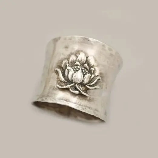 Vintage Silver Lotus Ring Unique Joyas