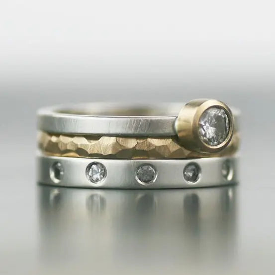 Layered Gold & Silver Zirconia Ring Unique Joyas