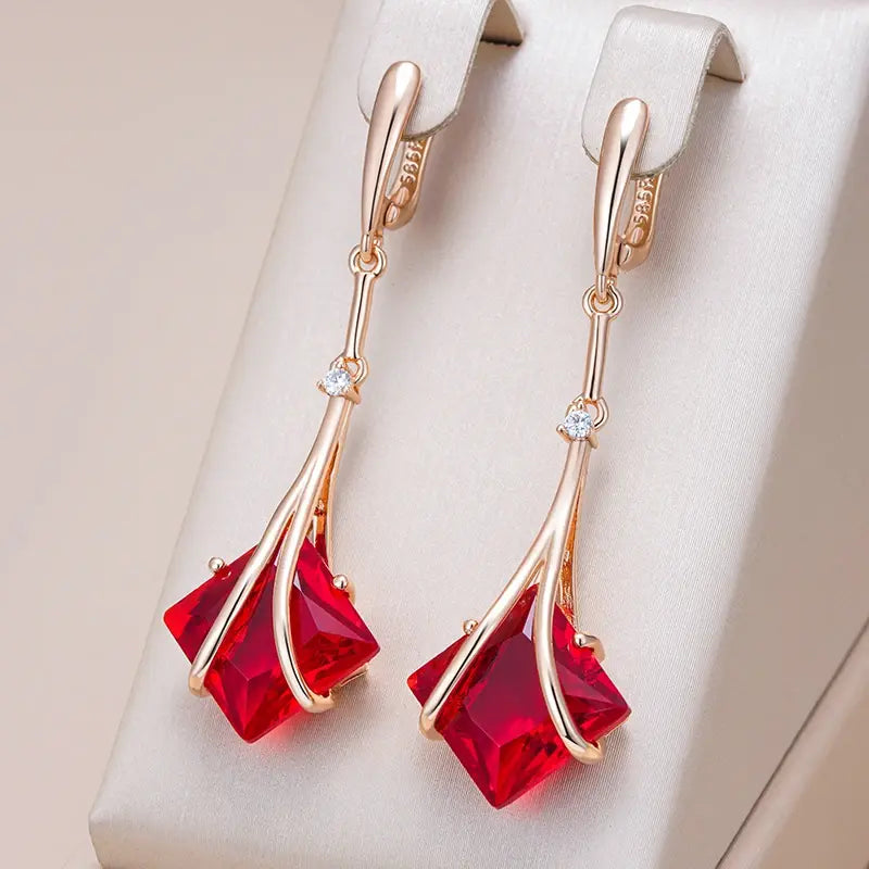 Earrings with Red Cubic Crystal Elegant and Dangling Unique Joyas