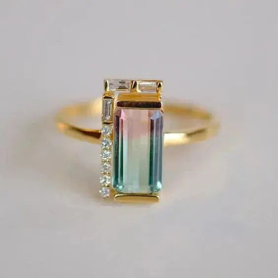 Vintage Multicolored Crystal Ring Unique Joyas