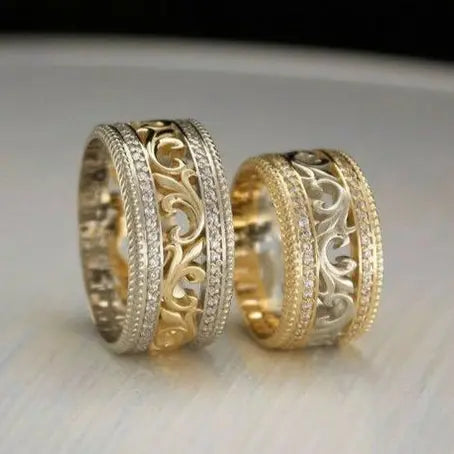 Golden Vintage Couple Ring Unique Joyas