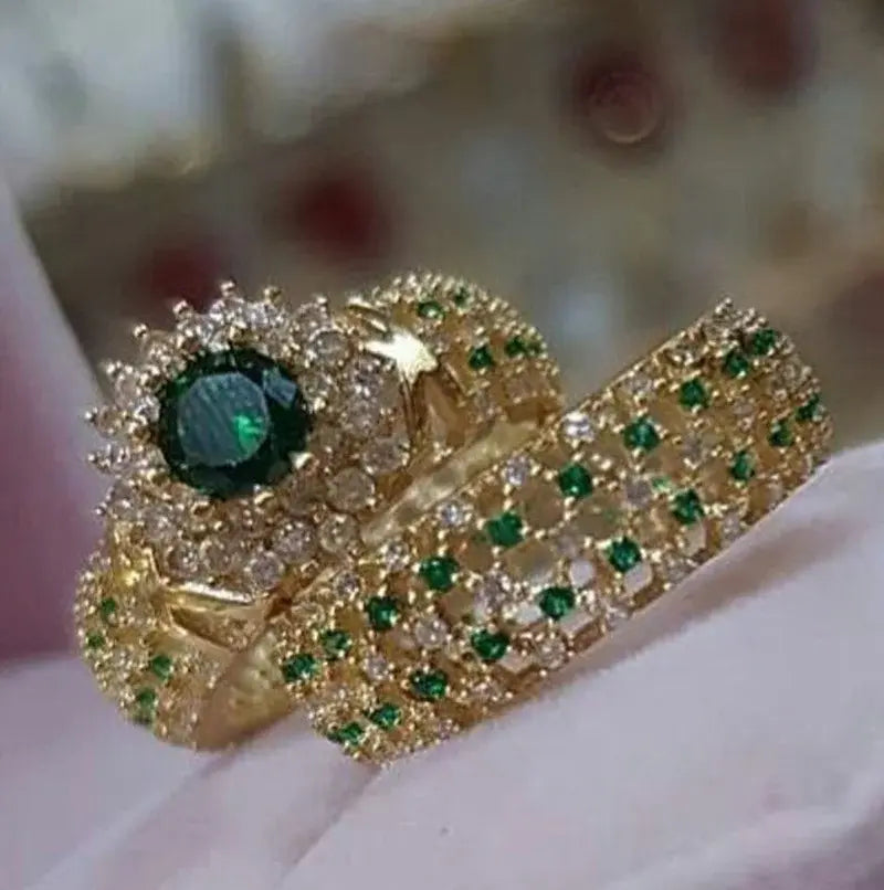 Green Zirconia Ring in Vintage Style Unique Joyas