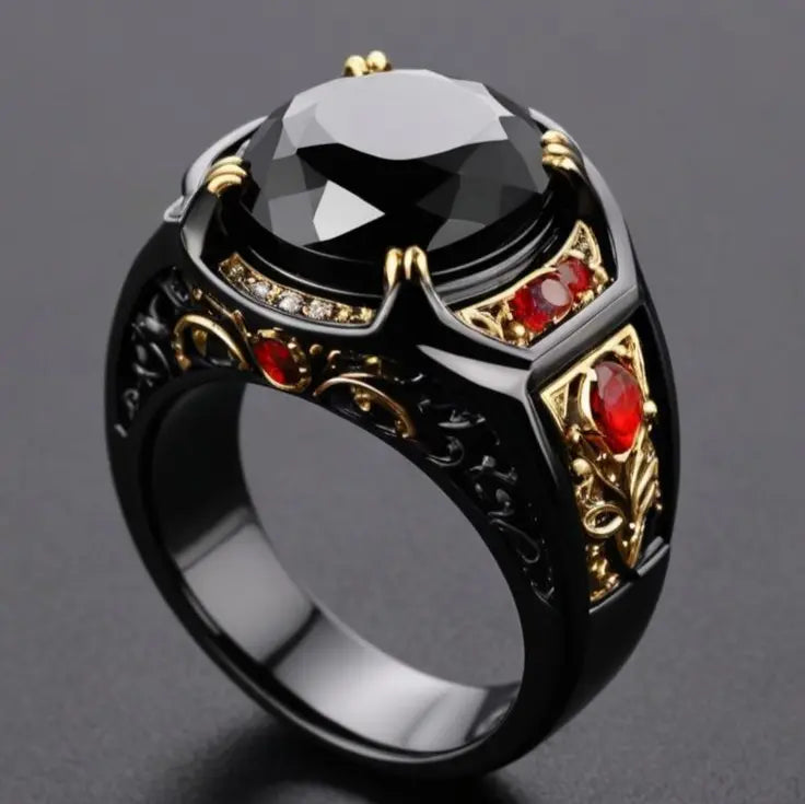 Vintage ring with black crystal Unique Joyas