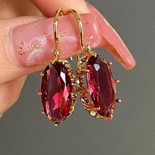 Red Earrings in Vintage Gold Unique Joyas