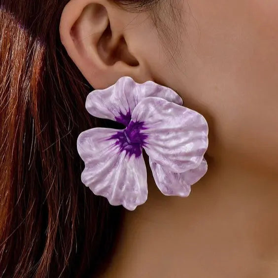 Vintage earrings with purple flowers Unique Joyas