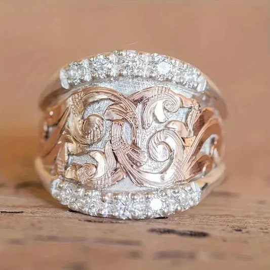 Vintage Silver & Rose Ring Unique Joyas