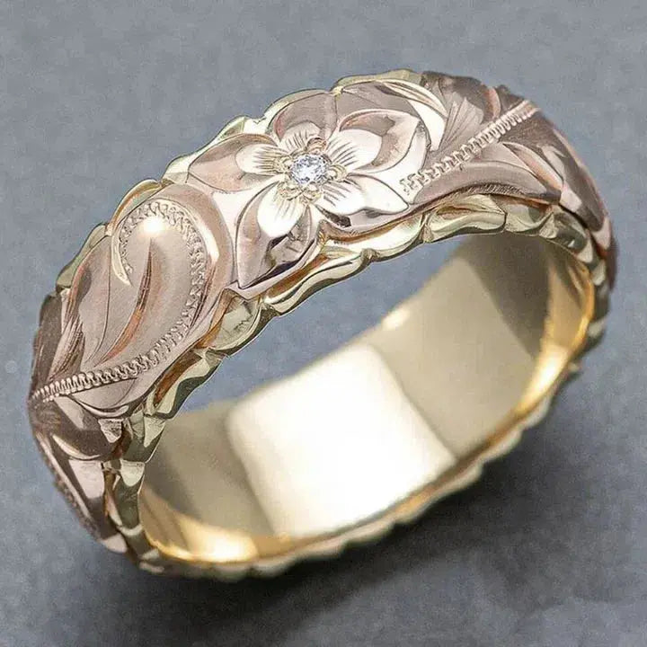 Vintage Rose Flower Gold Ring Unique Joyas