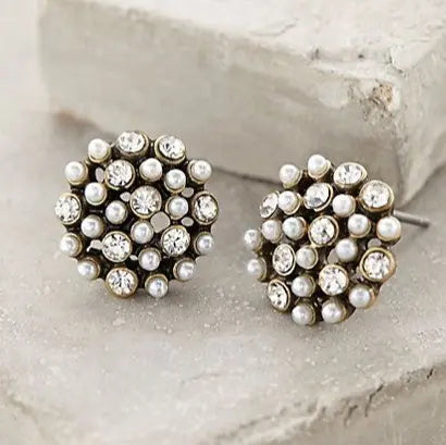 Vintage Round Pearl Encrusted Earrings Unique Joyas