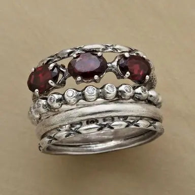 Red multilayer ring in vintage silver Unique Joyas