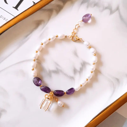 Bracelet with purple stones and pearls in gold Unique Joyas