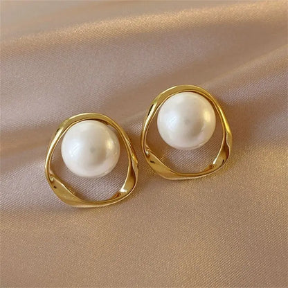 Gold Pearl Earrings Unique Joyas