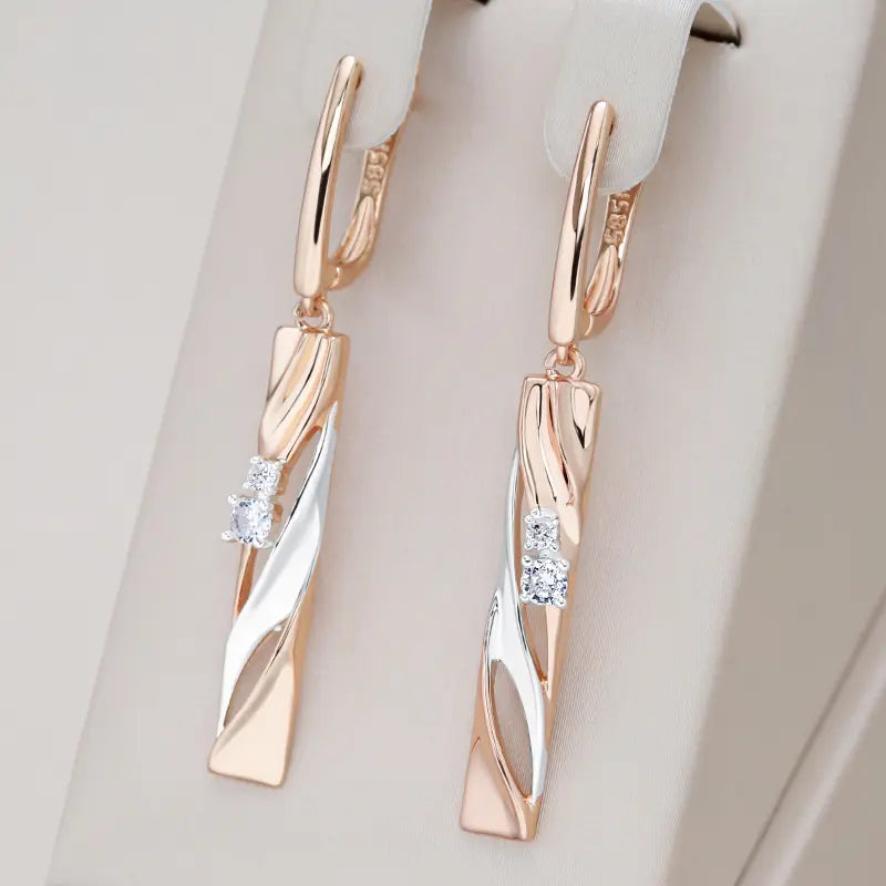 Elegant Rectangular Earrings with Crystals in Gold Unique Joyas